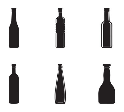 set of wine, beer, liquor bottle