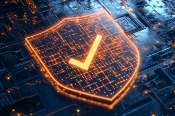 Digital shield symbolizing cybersecurity and data protection in a technology environment