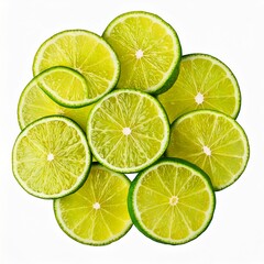Lime cut slices top view isolated on white background