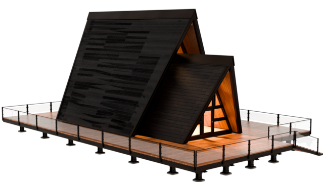 3d render modern a-frame house with transparent background