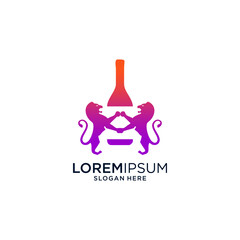 Gradient Pink Purple Wine Bottle Logo with Monkeys