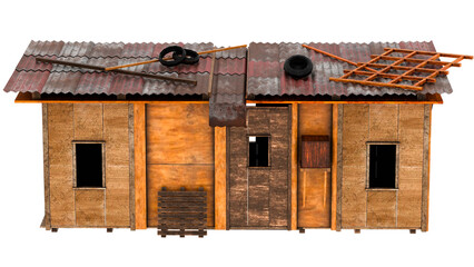 3d render rustic wooden shack with transparent background 