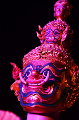 Ancient puppets toy or antique marionette thai style for playing acting on stage show thai people...
