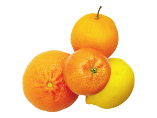 Vibrant citrus fruits oranges and lemon arranged on a white background. A refreshing image perfect for food blogs, health websites, or juice advertisements.