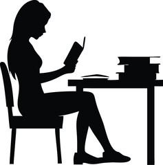 silhouette of a woman sitting on a chair and reading a book