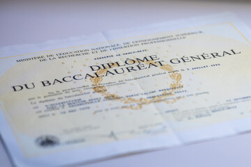 Paris, France-April, 15, 2024- Baccalaureate certificate  in France