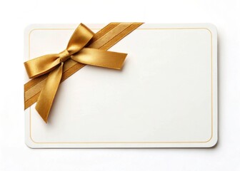 Blank white gift voucher and sale. Elegant blank card adorned with a gold ribbon and bow for special occasions.
