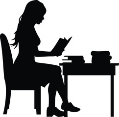 silhouette of a woman sitting on a chair and reading a book