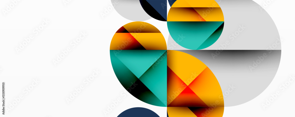 Aufkleber Abstract geometric design with intersecting circles, triangles, squares and sharp angles creating a layered composition with gradients, depth, and contrast