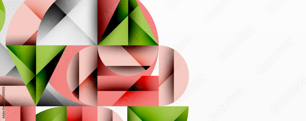 Poster Modern abstract composition with layered circles and angular segments featuring gradients, transparency effects, and a structured geometric layout