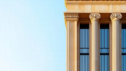 Fototapeta premium A stunning building featuring a prominent clock on the top with clear blue sky in the background