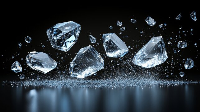 A current illustration of fragmented mirror shards on a dark surface, with clear, sharp pieces of a smashed crystal