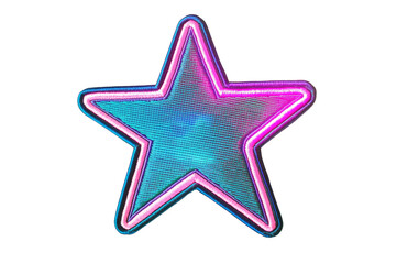 Colorful embroidered star patch featuring vibrant shades of blue and pink
