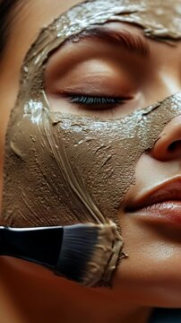 Relaxing skincare routine featuring a clay mask application for a glowing complexion in a serene setting. Ideal for Social Media, Stories, Advertising