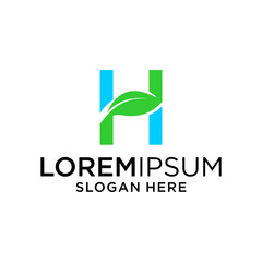 Green and Blue Letter H Logo with Leaf Design