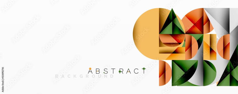 Poster Modern abstract composition with layered circles and angular segments featuring gradients, transparency effects, and a structured geometric layout