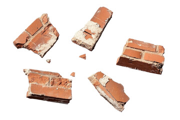 broken bricks pieces isolated on white background