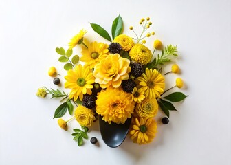 Minimalist Happy New Year Floral Design - Yellow & Black