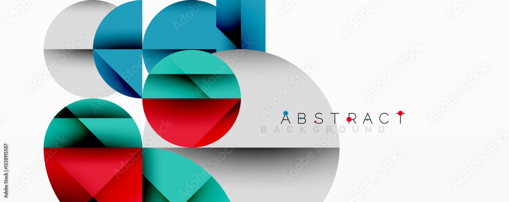 Poster Modern abstract composition with layered circles and angular segments featuring gradients, transparency effects, and a structured geometric layout