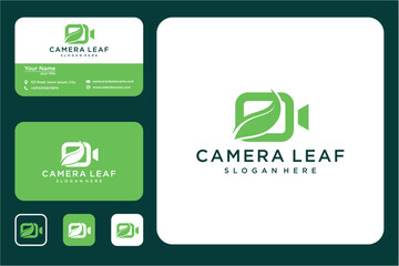 Green Camera Leaf Logo Design Template Business Card Set