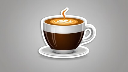 Illustrated coffee cup with latte art and steam on a saucer
