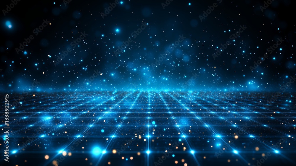 Poster a cutting-edge illustration portrays a digital background with floating, illuminated particles, illu