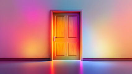 Gradient Mesh Vector Wooden Door with Light Refraction Effects and Partially Open View