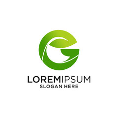 Green G Letter Logo with Leaves Design