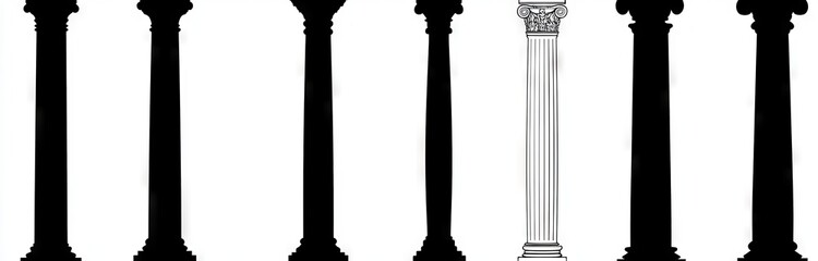 The classic architecture of Greece and Rome, featuring pillars of white marble and stone construction elements, highlights Corinthian styles as current decorative representations