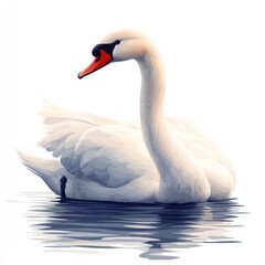 Fototapeta premium Elegant swan floats serenely on tranquil water; peaceful scene
