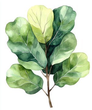 watercolor fiddle leaf fig plant leaves clip art preview