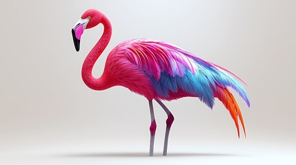 Fototapeta premium Colorful flamingo, elegant pose, studio shot