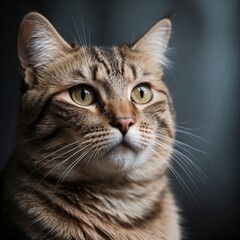 Obraz premium Realistic Tabby Cat Portrait with Expressive Eyes | Detailed Feline Close-Up _ Portrait réaliste d’un chat tigré aux yeux expressifs | Gros plan détaillé