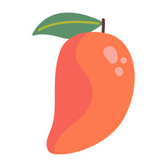 Ripe juicy whole mango with a leaf, sweet tropical fruit. Modern vector illustration isolated on white background, hand drawn, flat design
