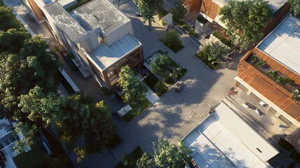 96. A smart city layout with balanced, simple zoning, featuring tranquil streets and open courtyards.