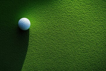 Golf ball resting on vibrant green grass: top view of precision and focus