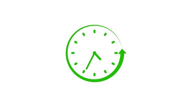 Minimalist Clock Icon Animation with Arrow, A minimalist clock animation with an arrow indicating clockwise movement on a white background