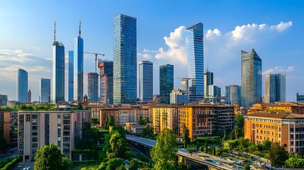 Obraz premium 9. A cityscape that visually merges Roman architecture with towering glass skyscrapers