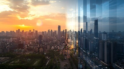 Obraz premium 21. A time-lapse image showing urban development from the past to the future
