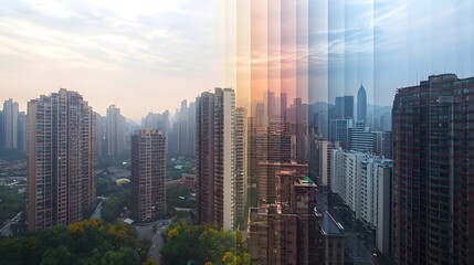 Obraz premium 21. A time-lapse image showing urban development from the past to the future