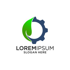 Green Leaf and Blue Gear Logo Design