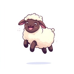Happy Jumping Lamb Cartoon Illustration Adorable Fluffy Sheep Character Design