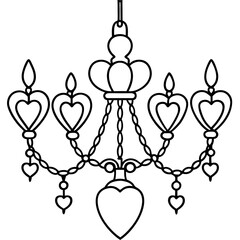 Chandelier with heart decorations line art vector