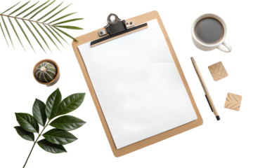 Wooden Clipboard with Blank White Paper Isolated for Office Supplies and Note Taking.