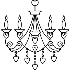 Chandelier with heart decorations line art vector