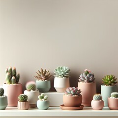 Fototapeta premium Pastel Succulents And Cacti In Minimalist Pots