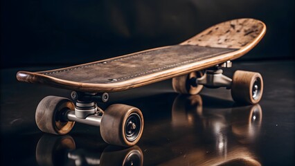 Wooden Skateboard on Reflective Surface