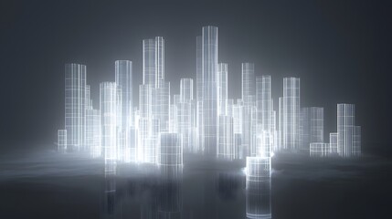 Obraz premium 80. A futuristic skyline with evenly spaced, identical towers wrapped in soft, ambient lighting.