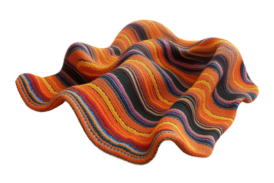Abstract wavy striped fabric with orange yellow red and blue colors on a isolated on a transparent background