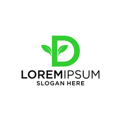 Green Letter D Logo with Leaves on White Background